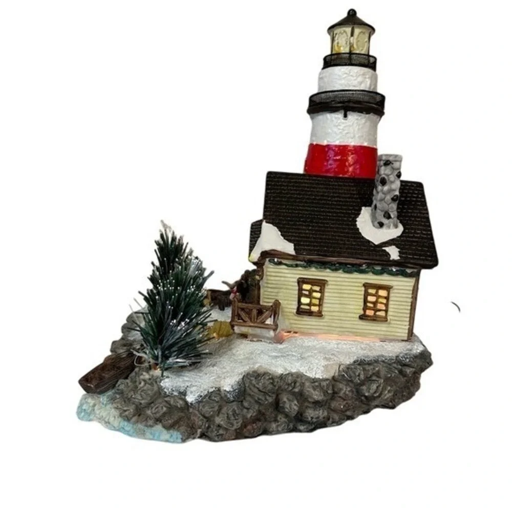 Fiber Optic Mountain Lighthouse Christmas Village 12 Inch Lighted Holiday Decor